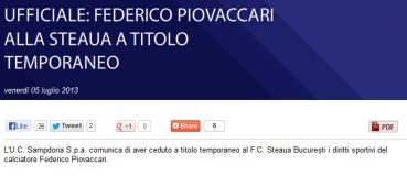 Sampdoria a castigat lupta cu Steaua pentru anuntul oficial al lui Piovaccari